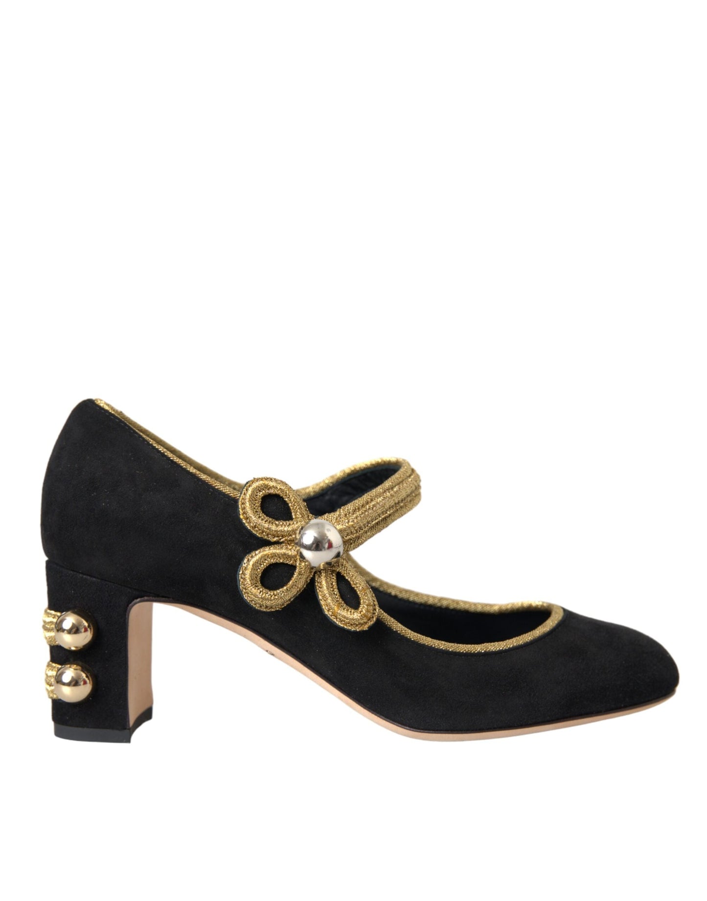 Dolce & Gabbana Black Suede Gold Mary Janes Heels Pumps Shoes - EU37/US6.5