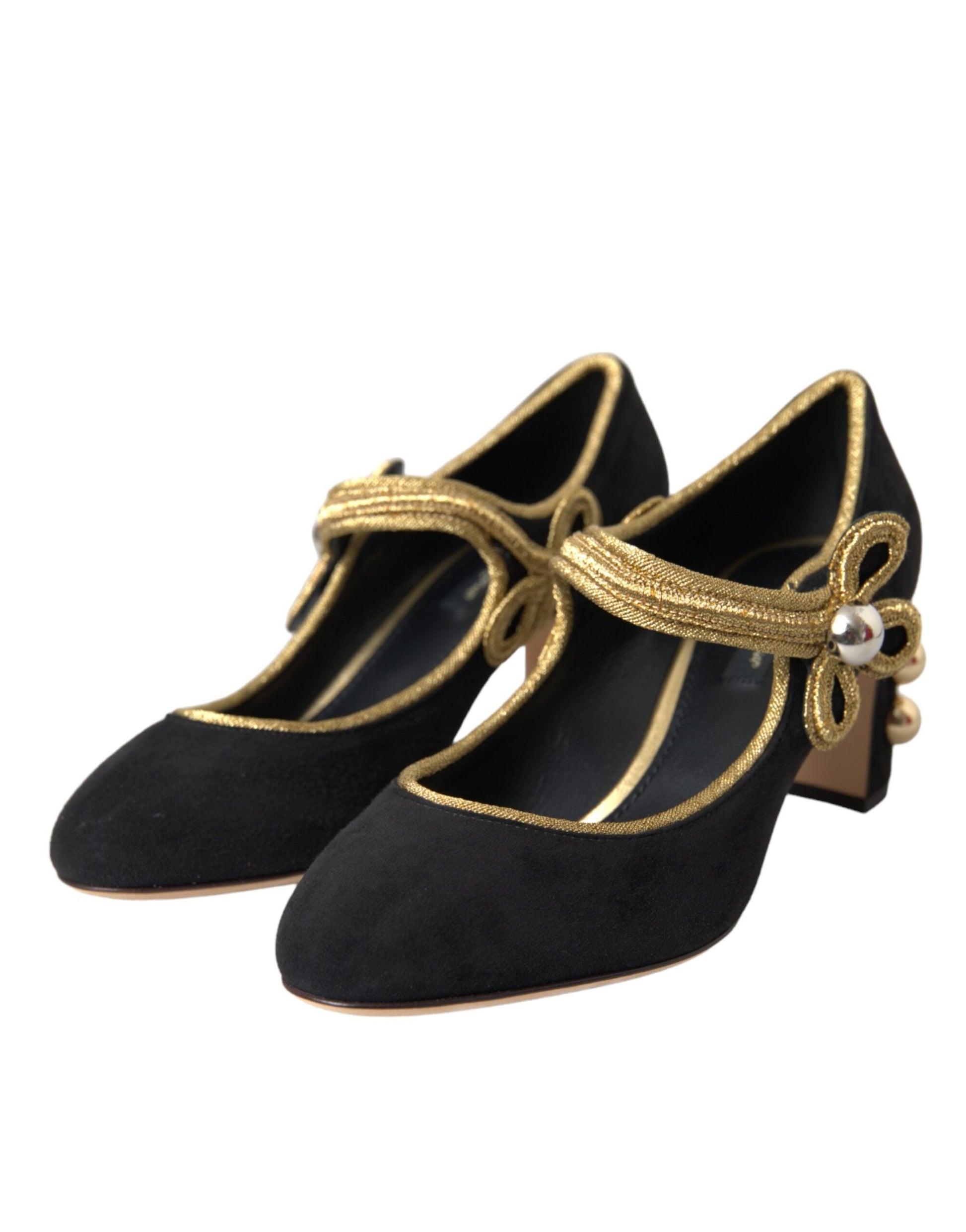 Dolce & Gabbana Black Suede Gold Mary Janes Heels Pumps Shoes - EU37/US6.5