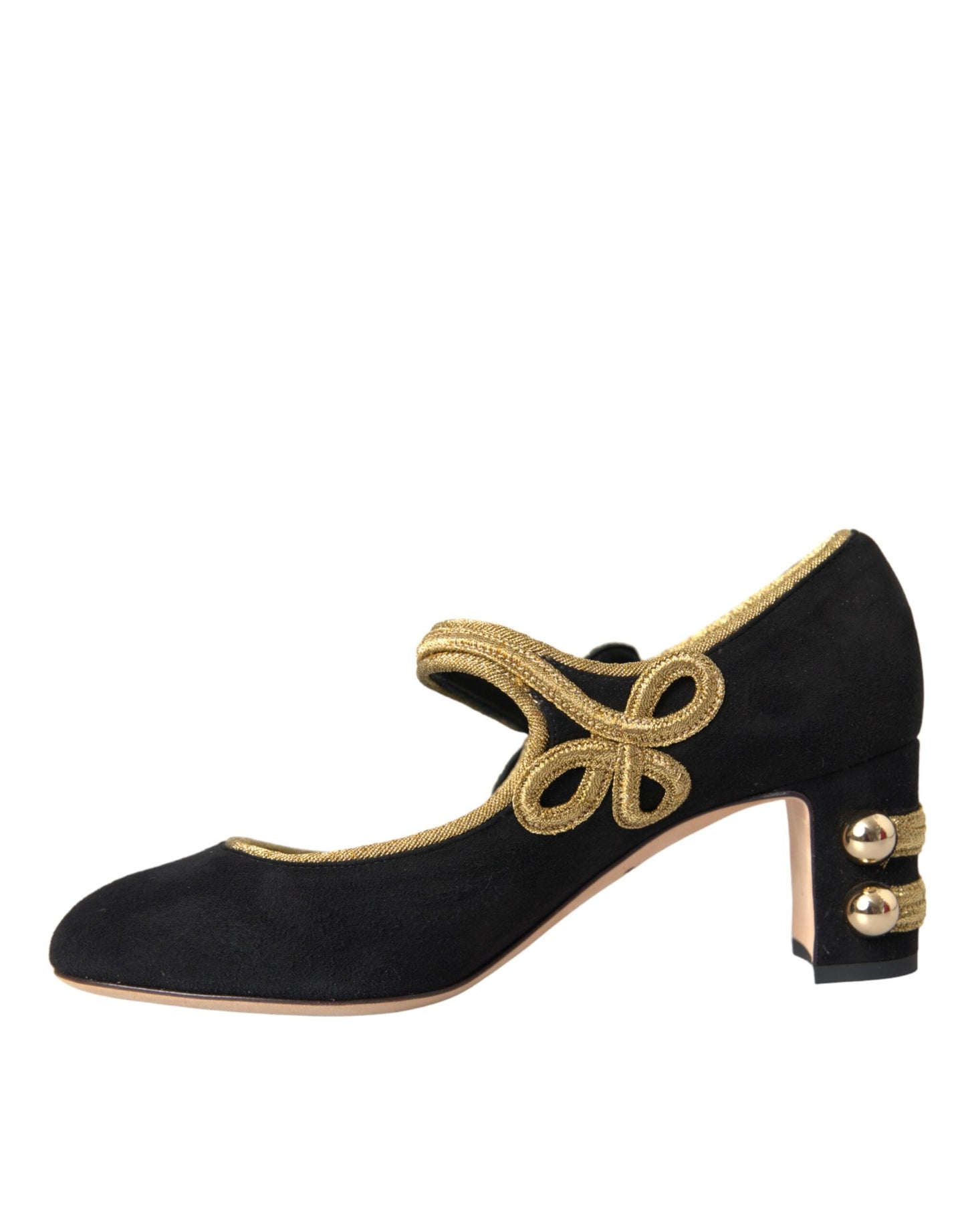 Dolce & Gabbana Black Suede Gold Mary Janes Heels Pumps Shoes - EU37/US6.5