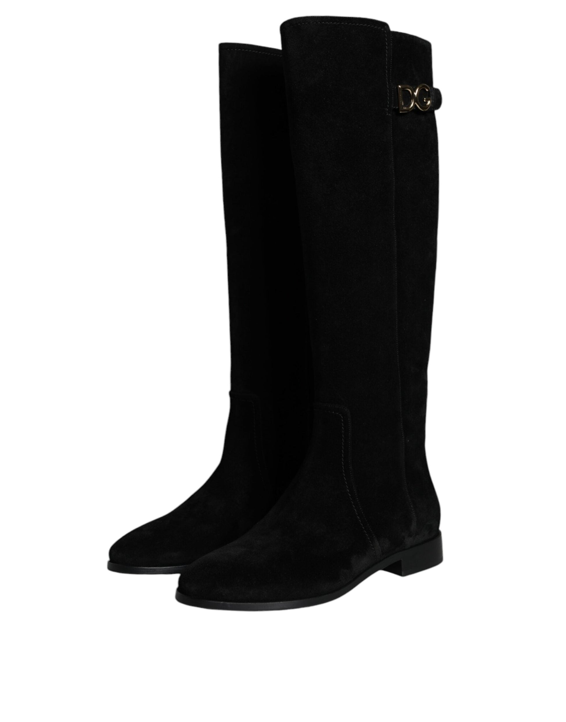 Dolce & Gabbana Black Suede Leather Knee High Boots Shoes - EU35/US5