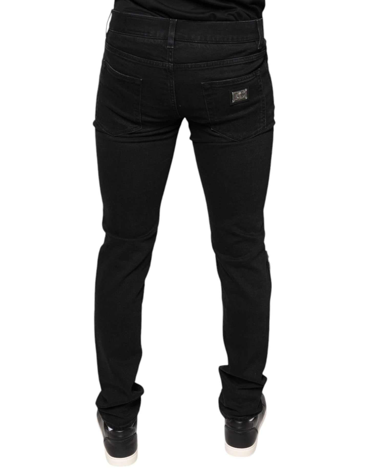 Dolce & Gabbana Black Tattered Cotton Skinny Men Denim Jeans - IT48 | M