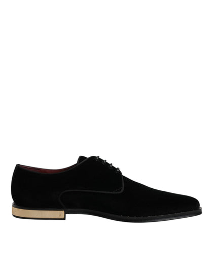 Dolce & Gabbana Black Velvet Cotton Lace Up Derby Shoes - EU43/US10