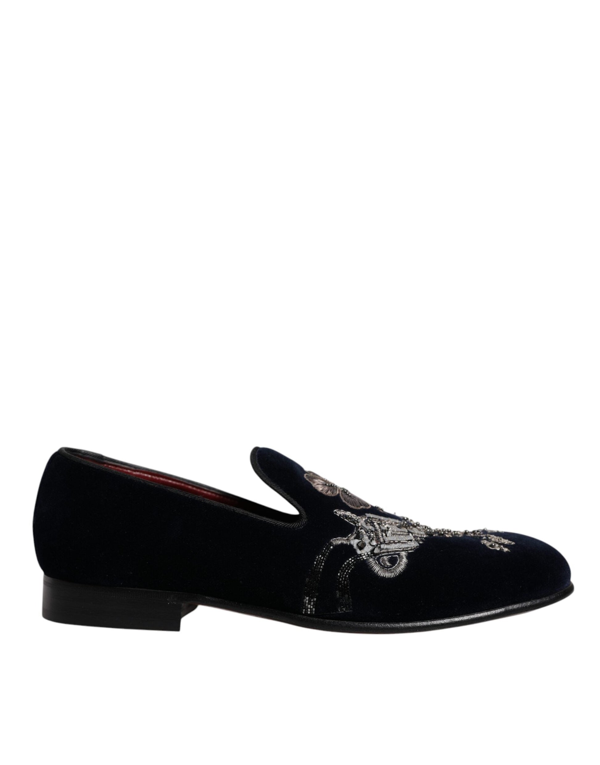 Dolce & Gabbana Black Velvet Floral Gun Loafers Dress Shoes - EU41/US8