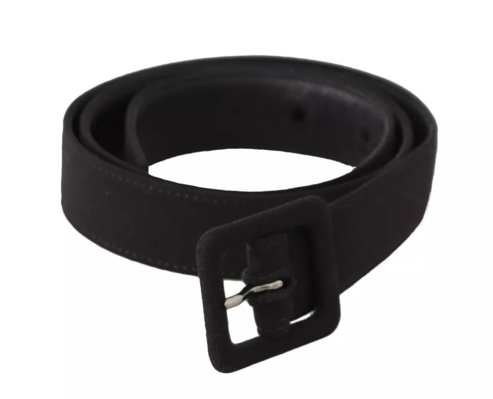 Dolce & Gabbana Black Velvet Leather Logo Waist Buckle Belt - 65 cm / 26 Inches