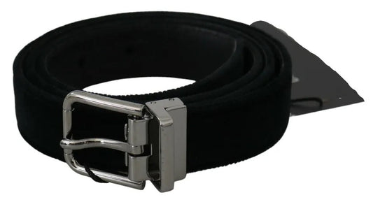 Dolce & Gabbana Black Velvet Leather Silver Buckle Belt - 95 cm / 38 Inches