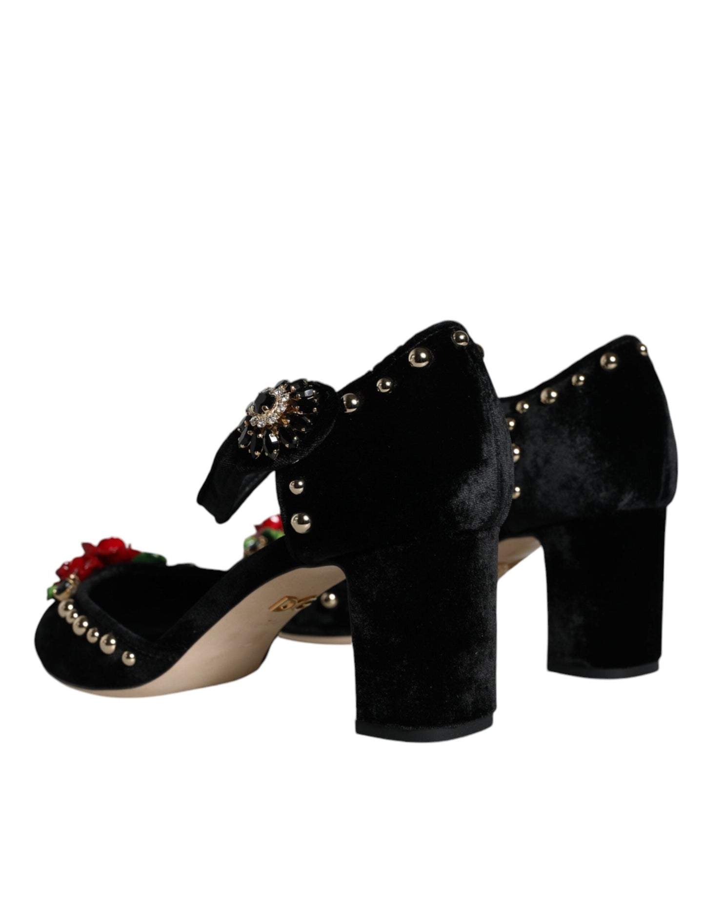 Dolce & Gabbana Black Velvet Roses Ankle Strap Pumps Shoes - EU37/US7