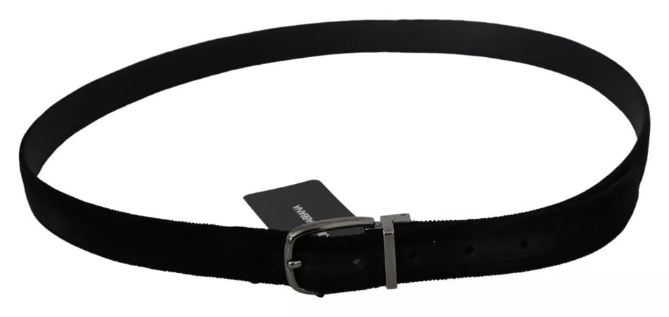 Dolce & Gabbana Black Velvet Silver Tone Metal Buckle Men Belt - 115 cm / 46 Inches