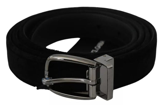 Dolce & Gabbana Black Velvet Silver Tone Metal Buckle Men Belt - 115 cm / 46 Inches