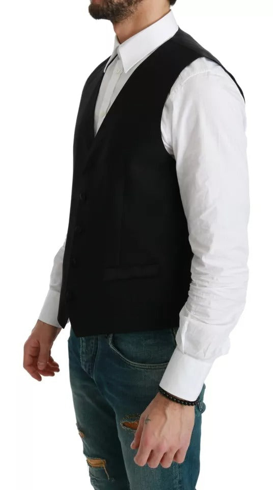 Dolce & Gabbana Black Virgin Wool Waistcoat Formal Vest - IT48 | M