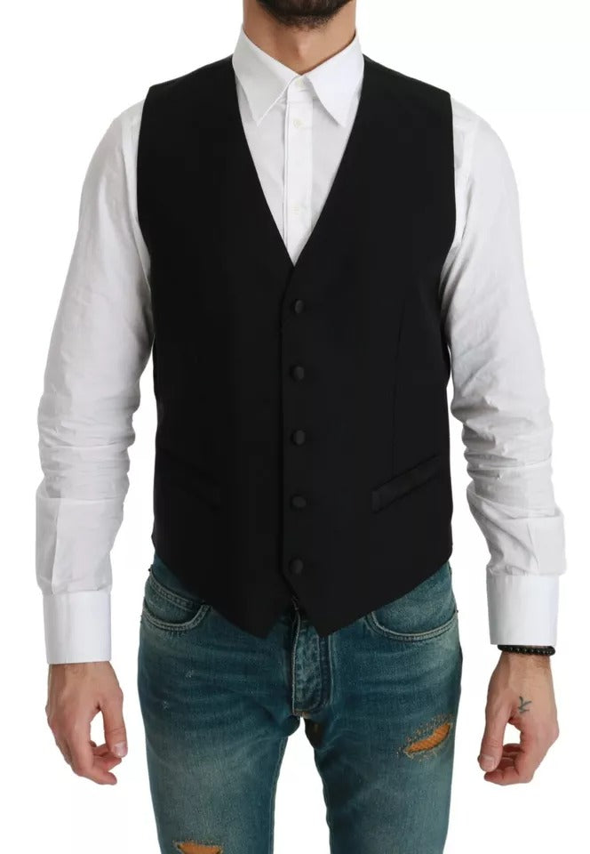 Dolce & Gabbana Black Virgin Wool Waistcoat Formal Vest - IT48 | M