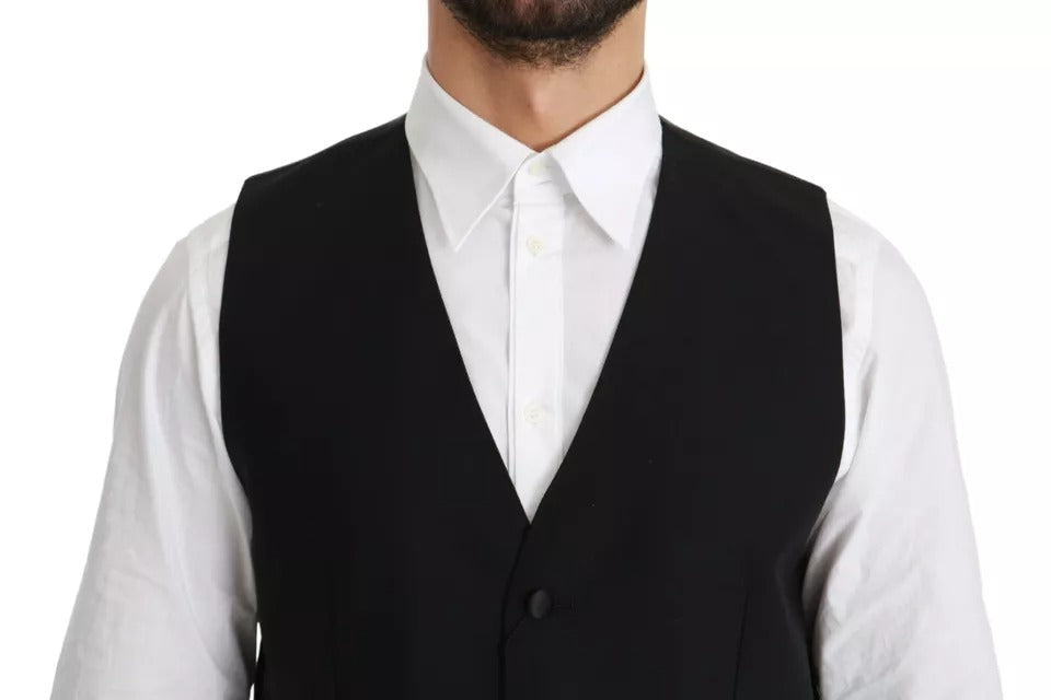 Dolce & Gabbana Black Virgin Wool Waistcoat Formal Vest - IT48 | M