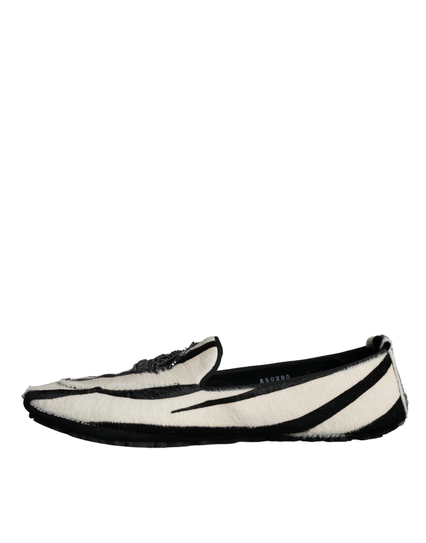 Dolce & Gabbana Black White Calf Fur Slip On Loafers Men Shoes - EU41/US8