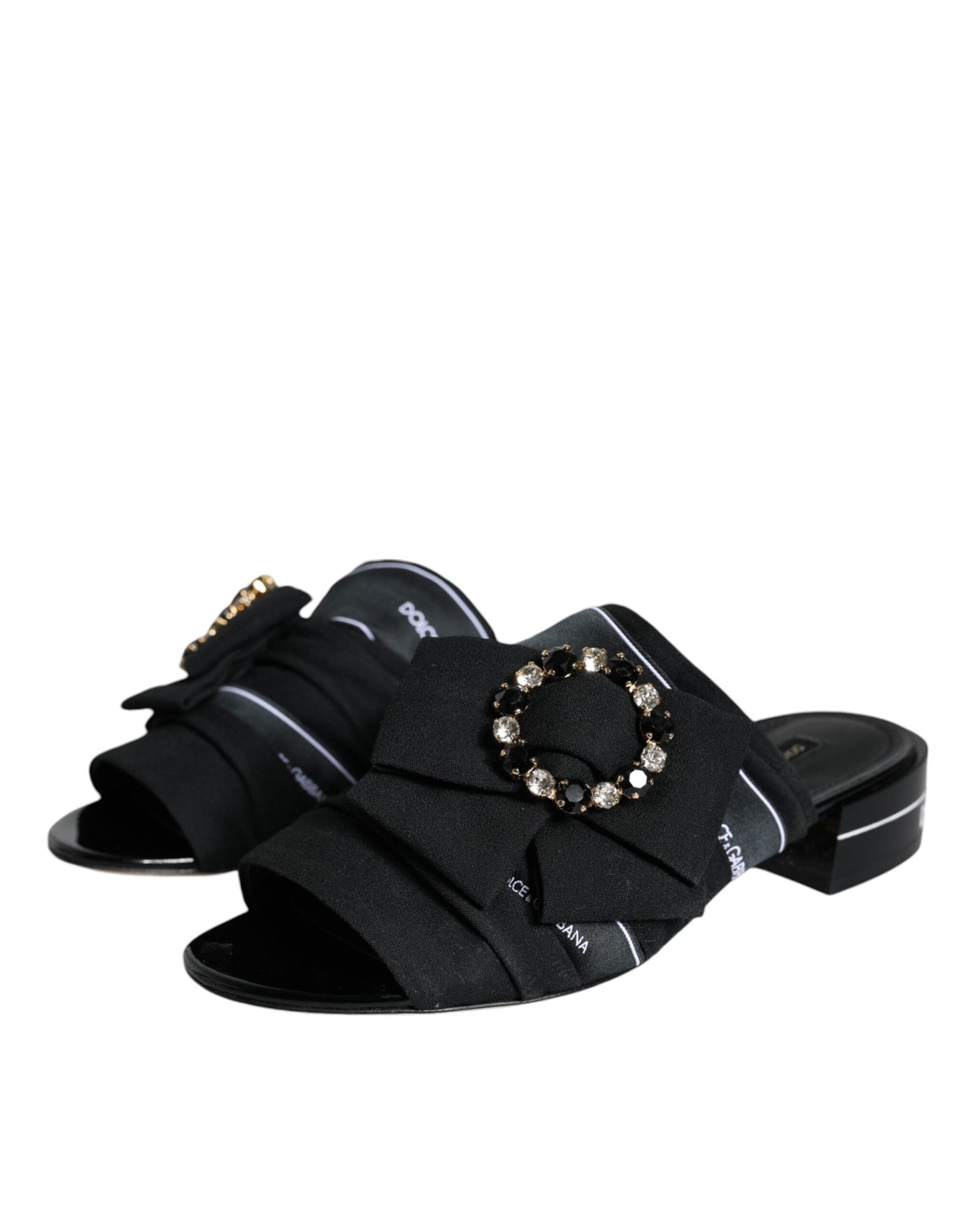 Dolce & Gabbana Black White Crystal Slides Sandals Shoes - EU36.5/US6.5