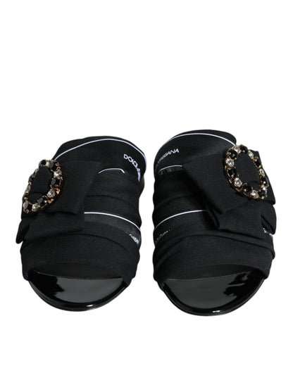 Dolce & Gabbana Black White Crystal Slides Sandals Shoes - EU36.5/US6.5