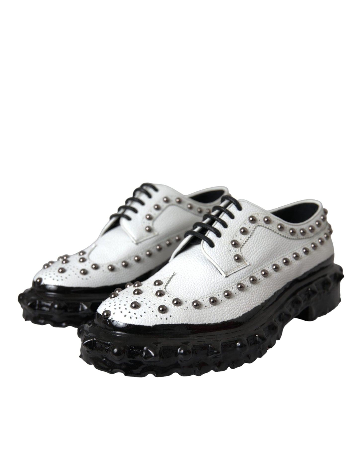 Dolce & Gabbana Black White Embellished Derby Formal Shoes - EU44/US11