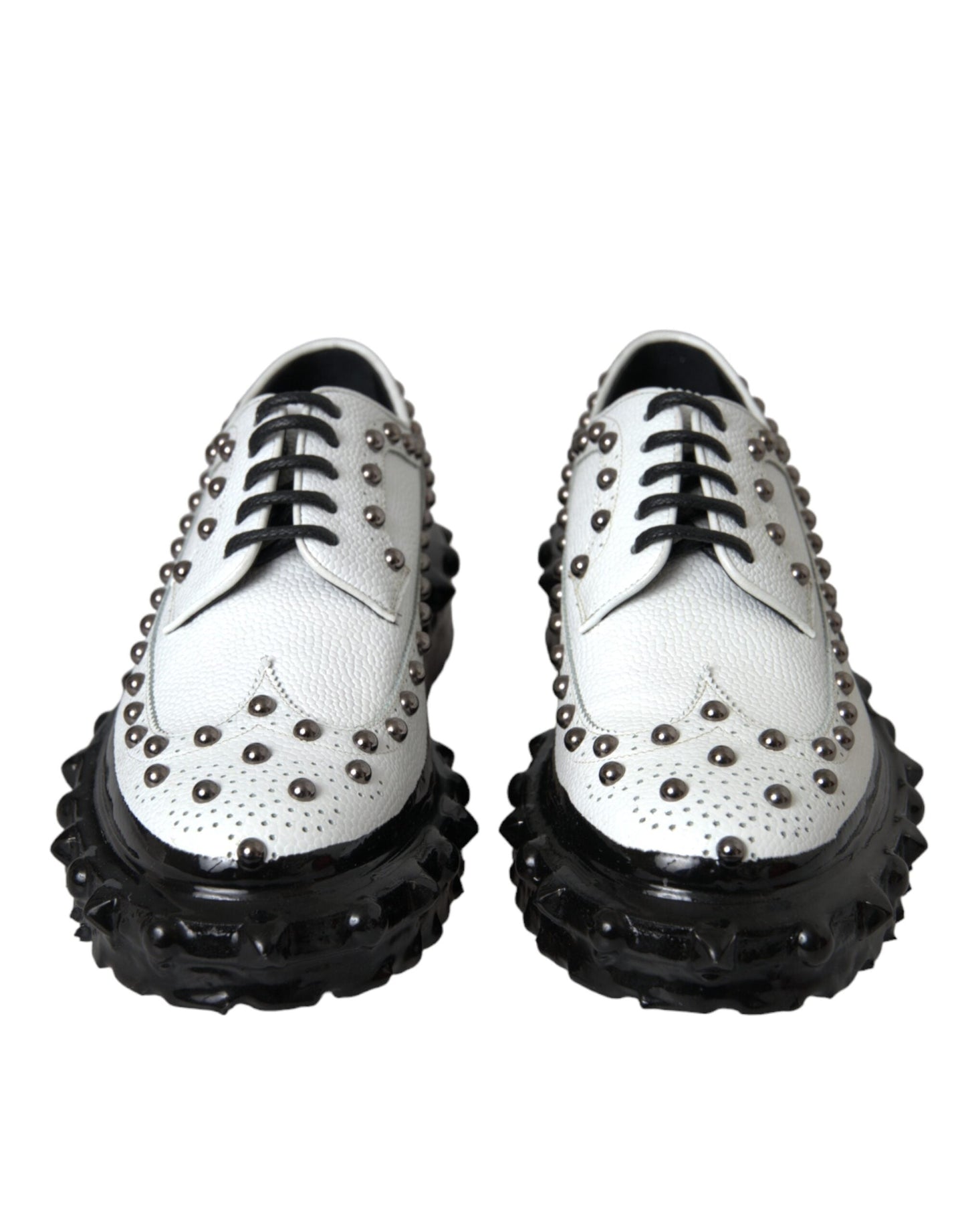 Dolce & Gabbana Black White Embellished Derby Formal Shoes - EU44/US11