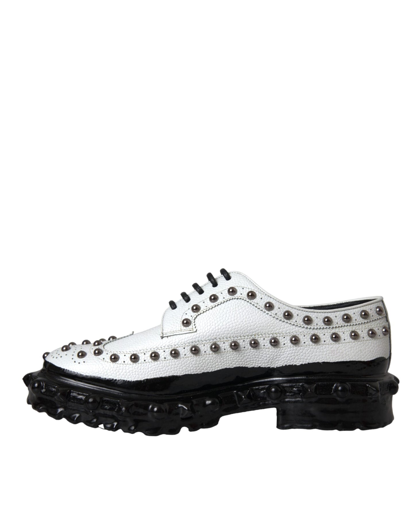 Dolce & Gabbana Black White Embellished Derby Formal Shoes - EU44/US11