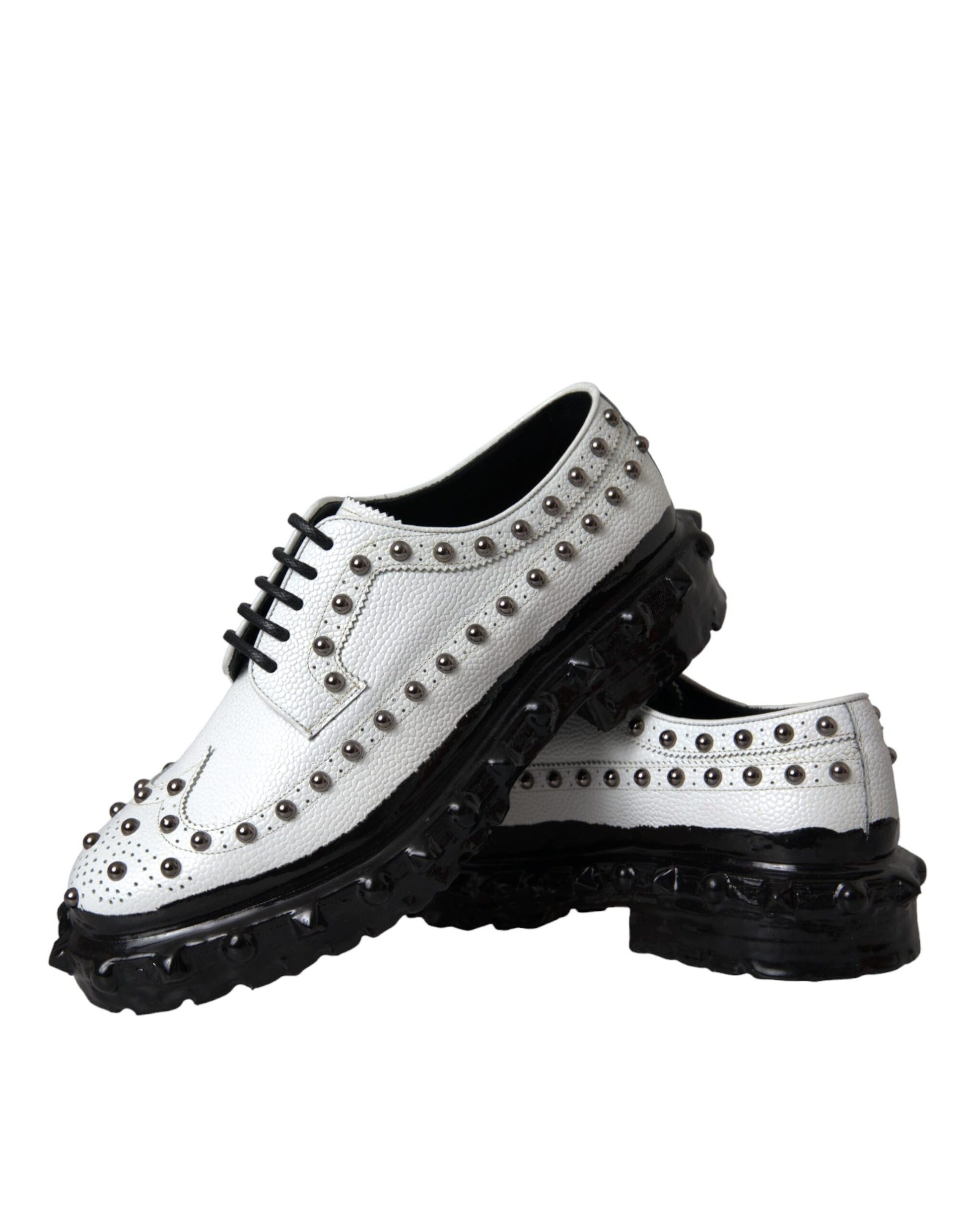 Dolce & Gabbana Black White Embellished Derby Formal Shoes - EU44/US11