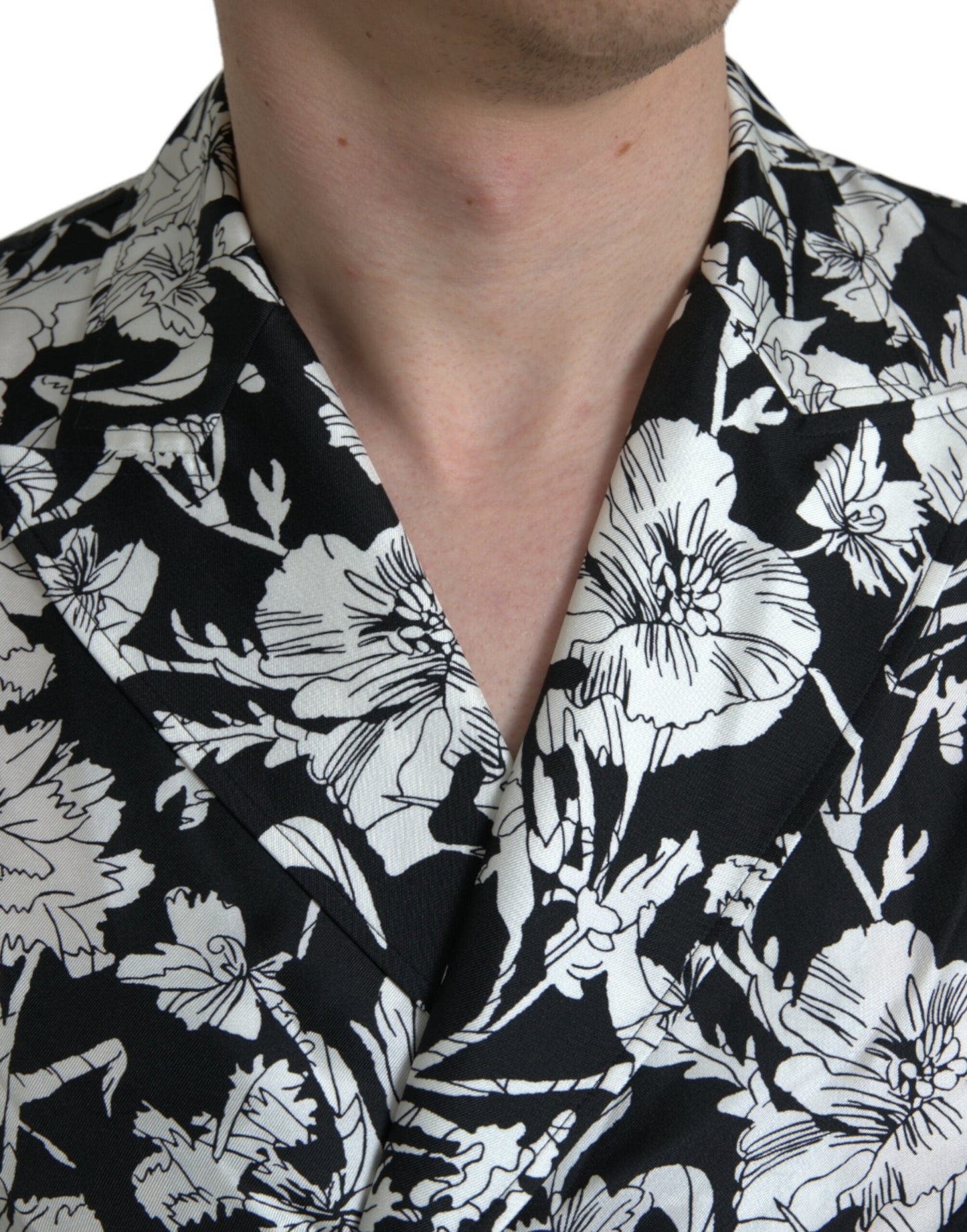 Dolce & Gabbana Black White Floral Button Down Casual Shirt - IT37 | XS