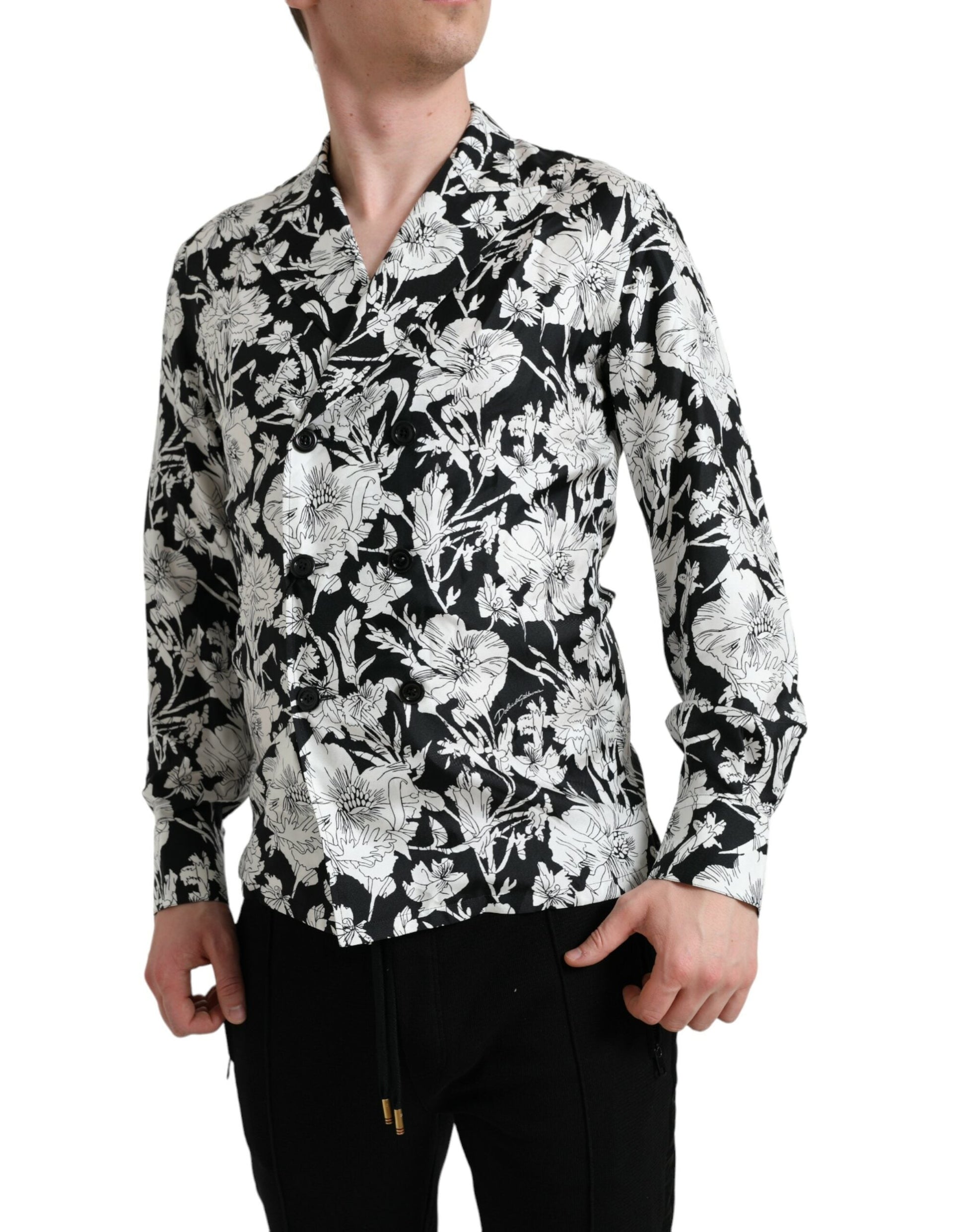 Dolce & Gabbana Black White Floral Button Down Casual Shirt - IT37 | XS