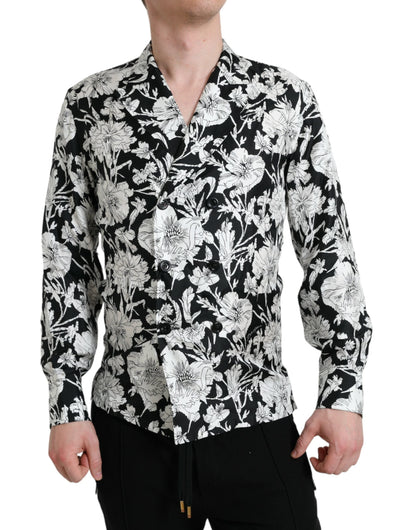 Dolce & Gabbana Black White Floral Button Down Casual Shirt - IT37 | XS