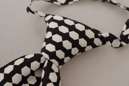 Dolce & Gabbana Black White Geometric 100% Silk Adjustable Tie