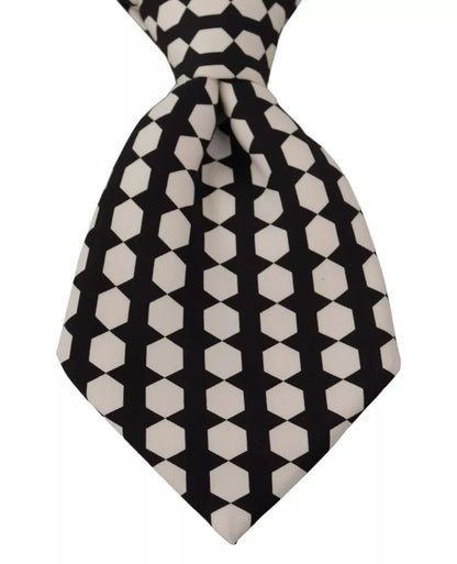 Dolce & Gabbana Black White Geometric 100% Silk Adjustable Tie