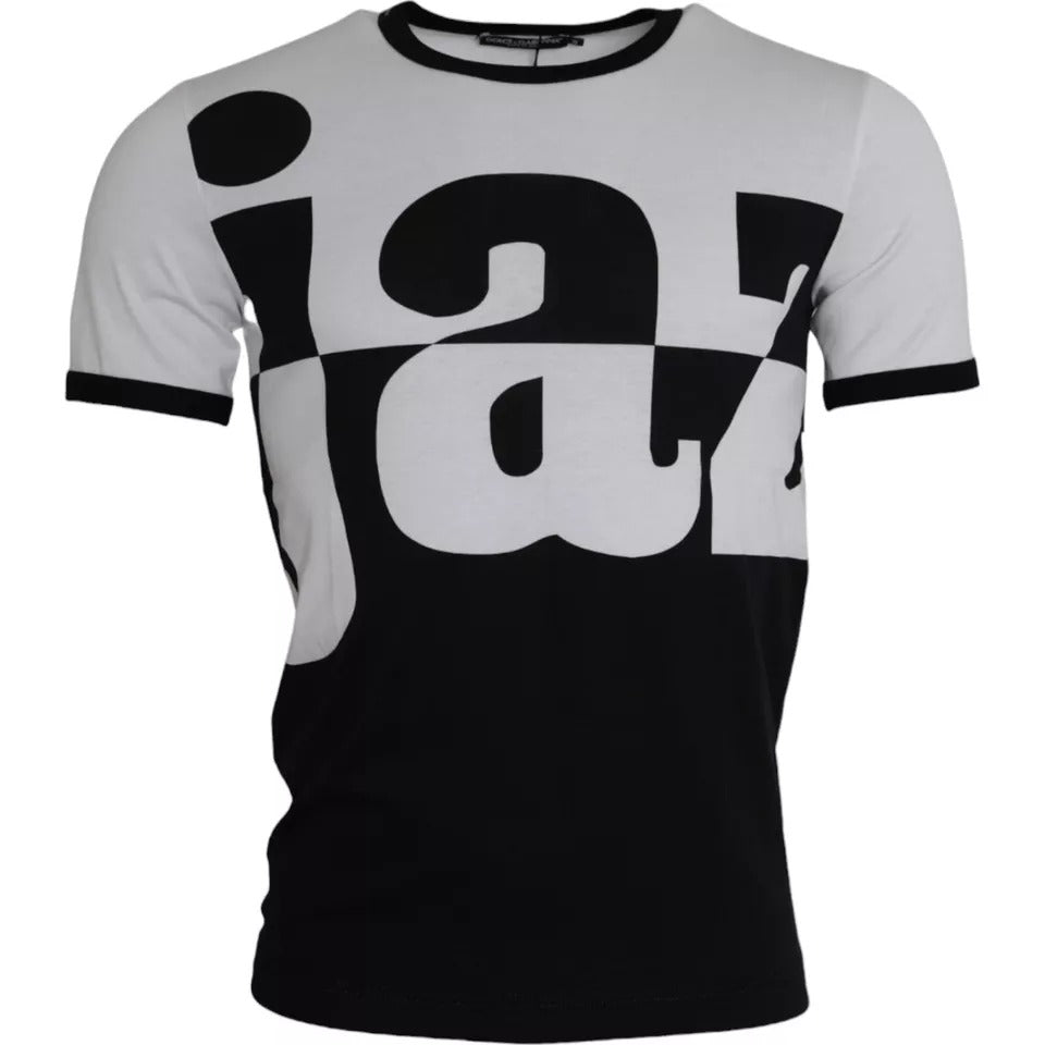 Dolce & Gabbana Black White Jazz Print Cotton Short Sleeves T-shirt - IT44 | XS