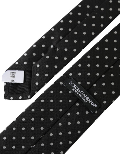 Dolce & Gabbana Black White Polka Dots 100% Silk Necktie Face Mask