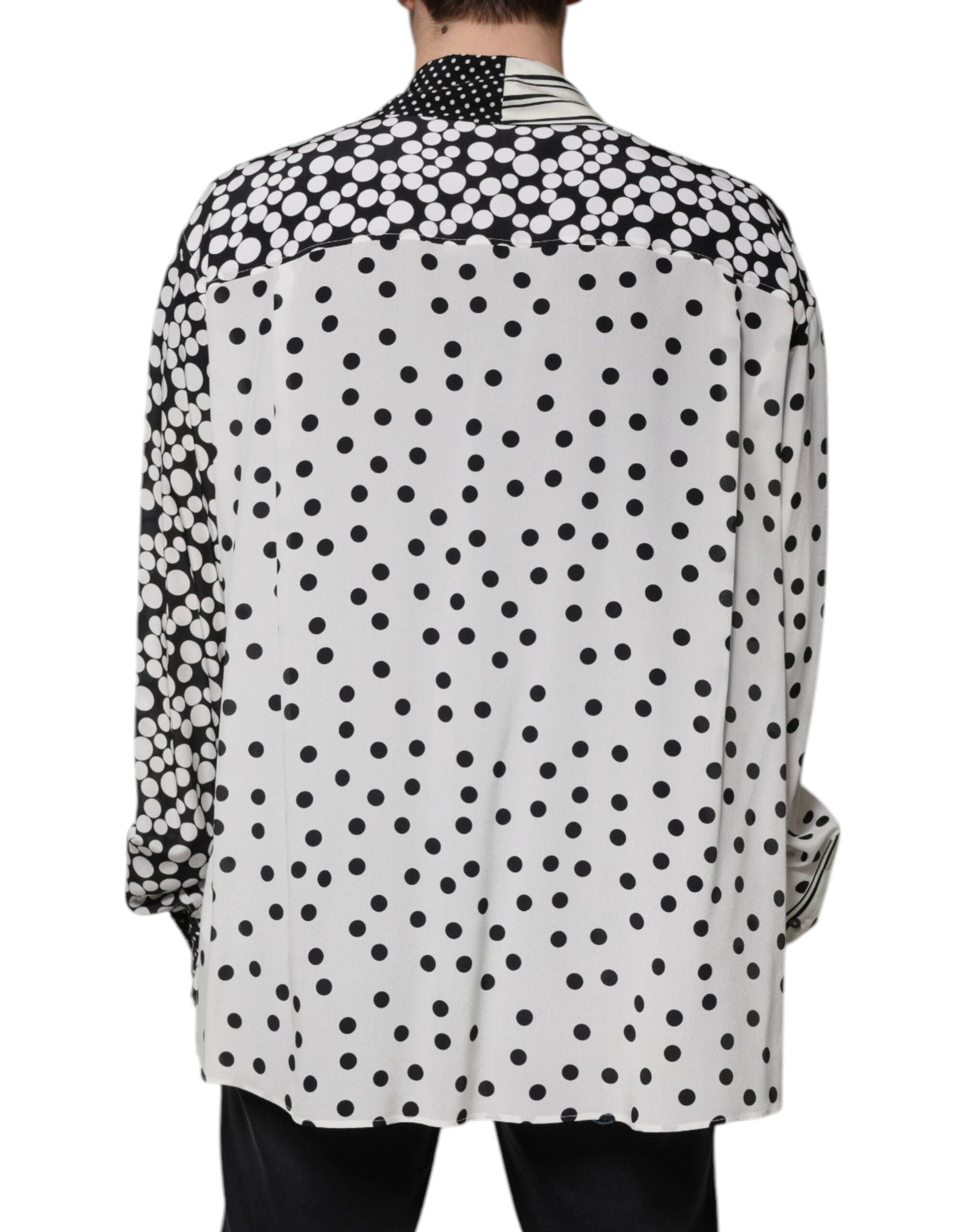 Dolce & Gabbana Black White Polka Dots Silk Men Casual Shirt - IT43 | 2XL