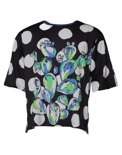 Dolce & Gabbana Black White Printed Cotton Crew Neck T-shirt