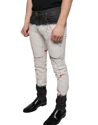 Dolce & Gabbana Black White Printed Skinny Men Denim Jeans - IT48 | M