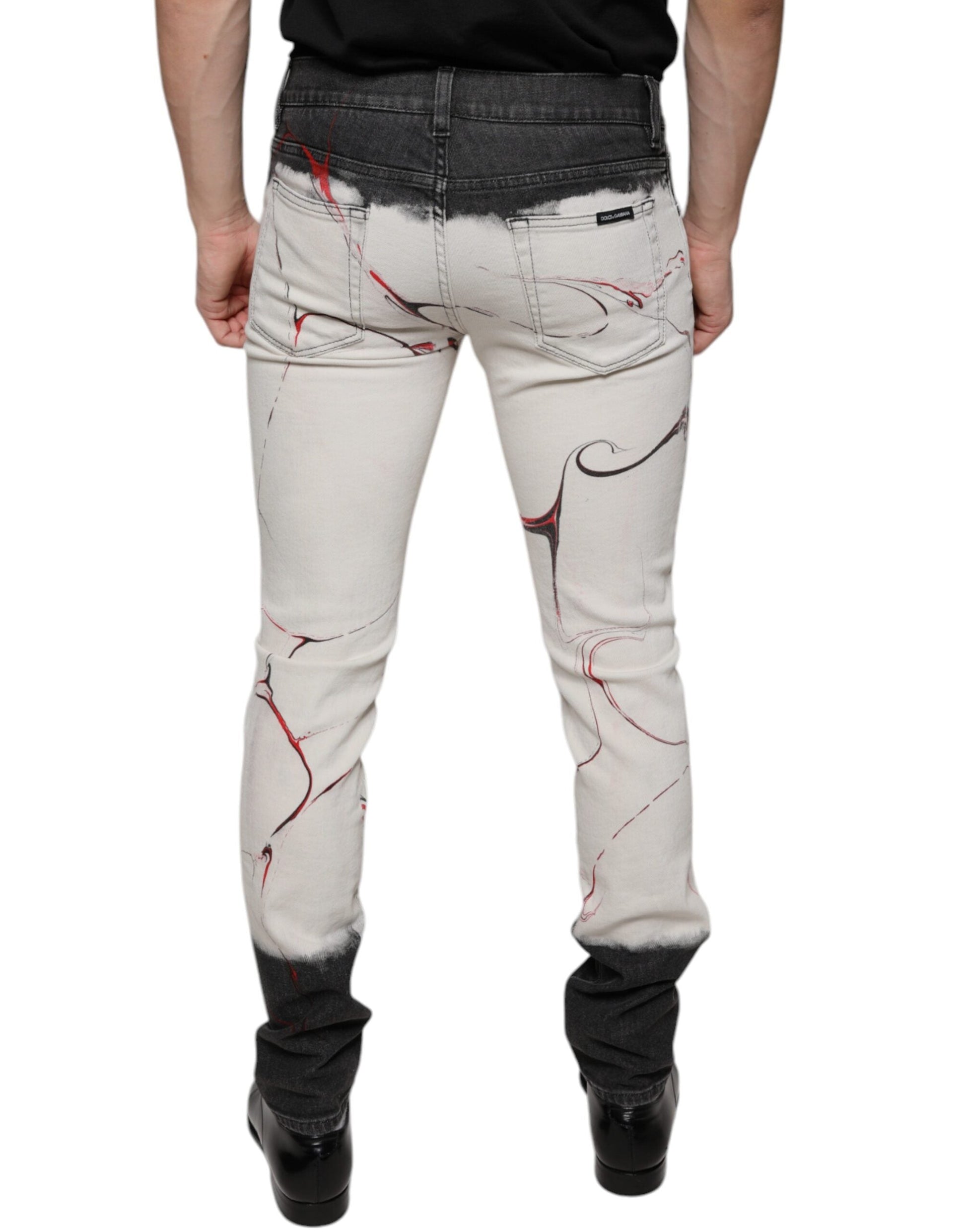 Dolce & Gabbana Black White Printed Skinny Men Denim Jeans - IT48 | M