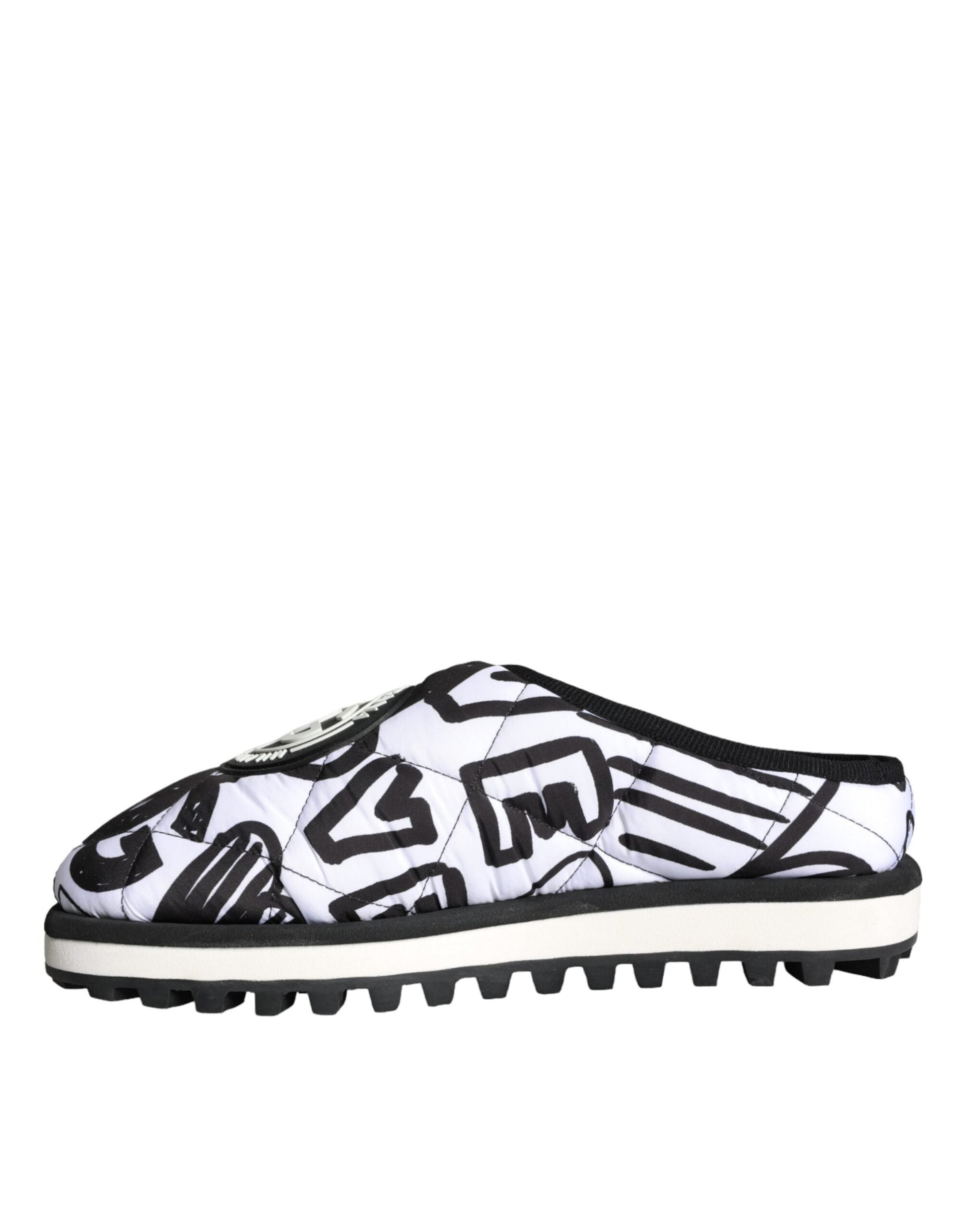 Dolce & Gabbana Black White Quilted Logo Sandals Slides Shoes - EU44/US11