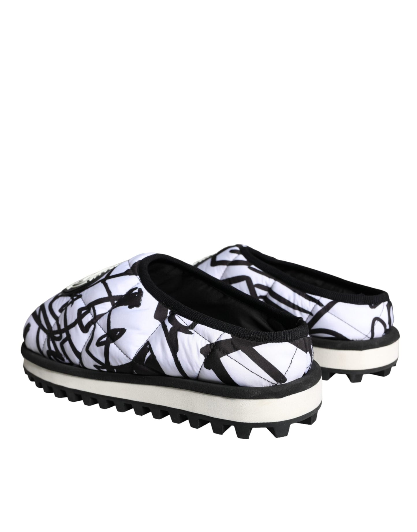 Dolce & Gabbana Black White Quilted Logo Sandals Slides Shoes - EU44/US11