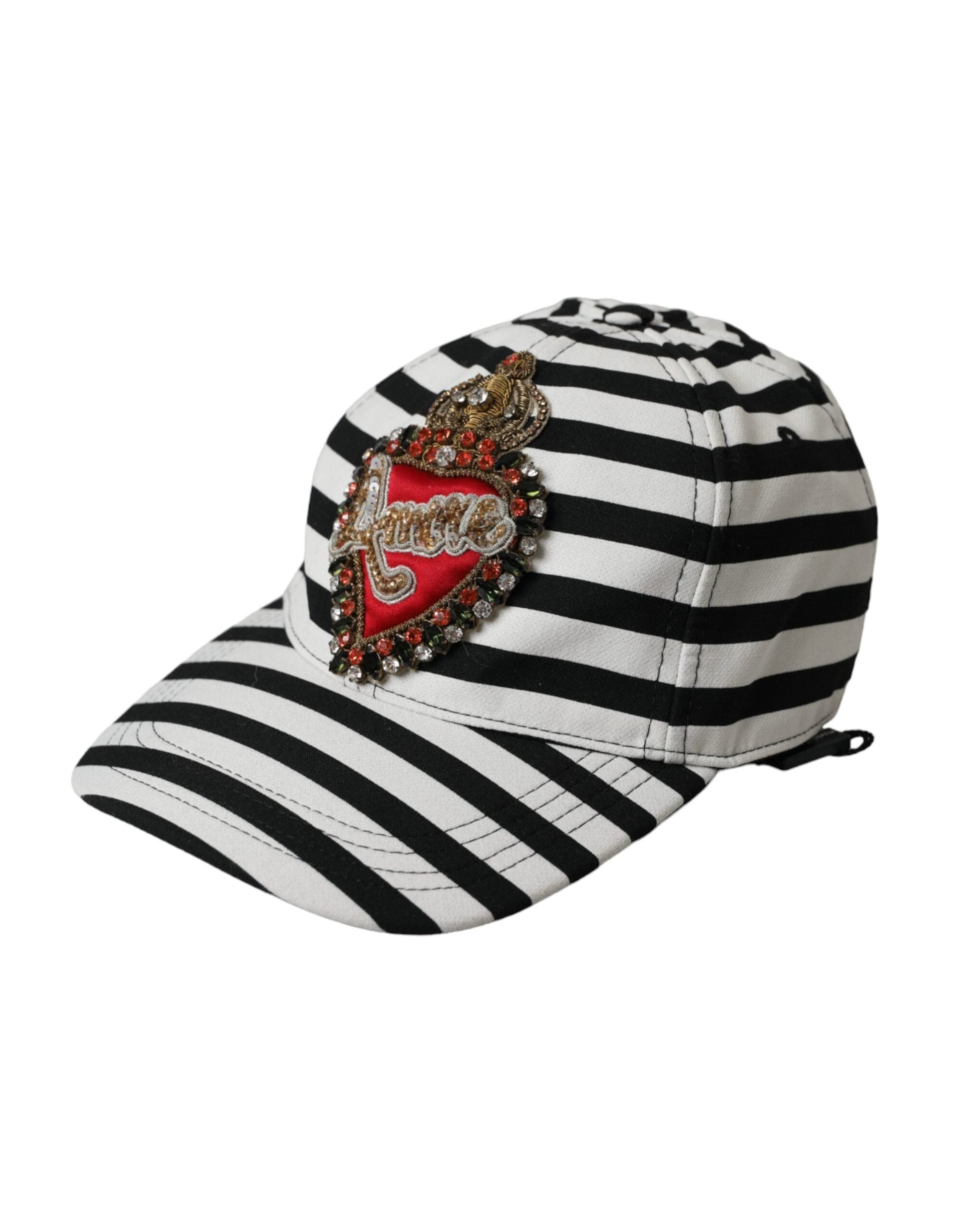 Dolce & Gabbana Black White Stripe Amore Heart Applique Baseball Hat - 57 cm|S