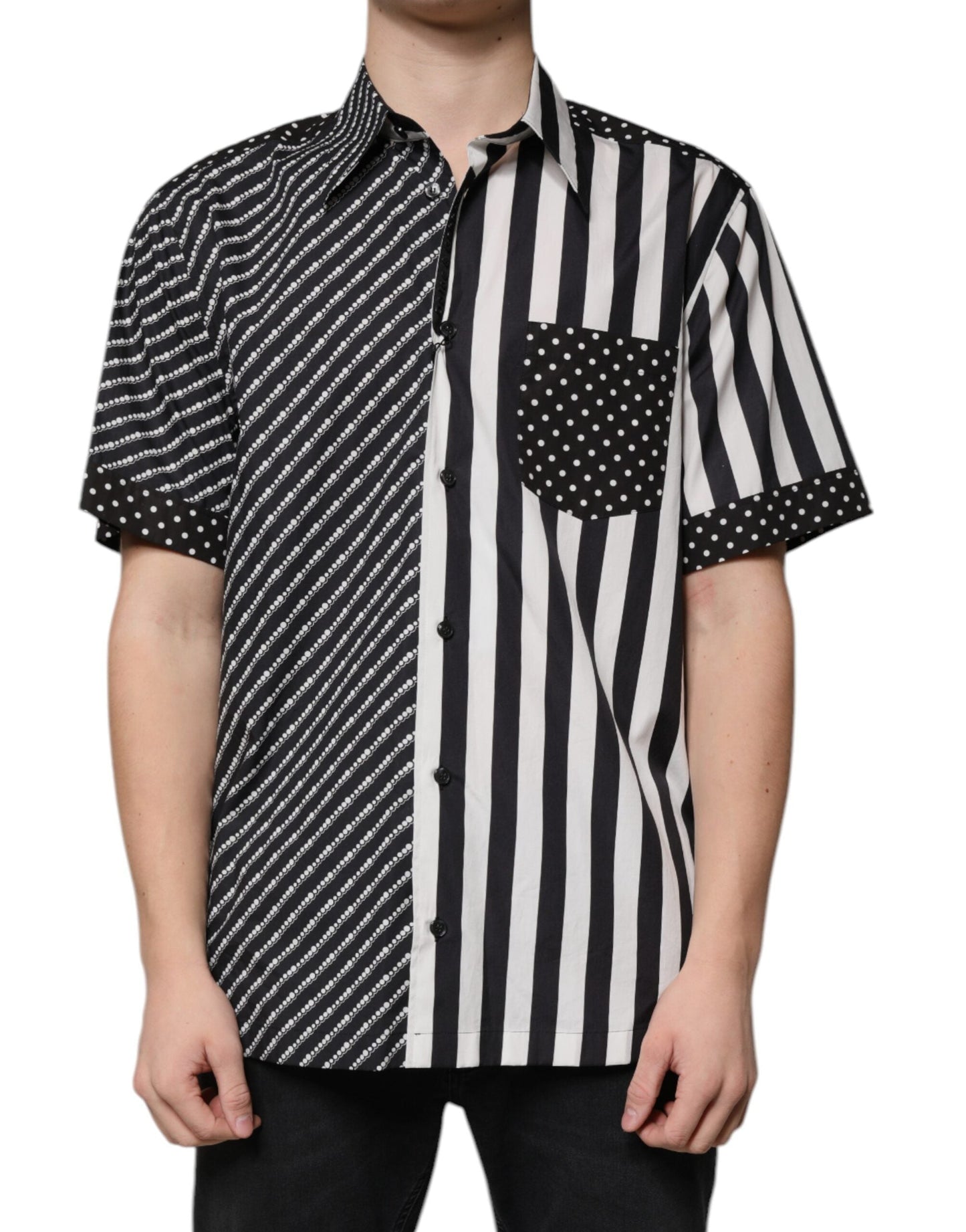 Dolce & Gabbana Black White Striped Button Down Casual Shirt