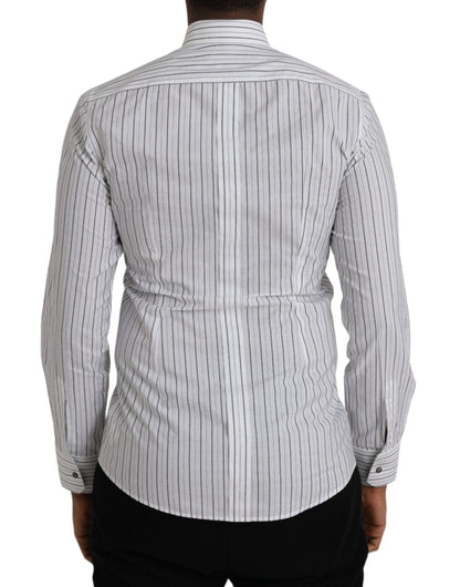 Dolce & Gabbana Black White Striped Formal Dress GOLD Shirt - IT38 | XS