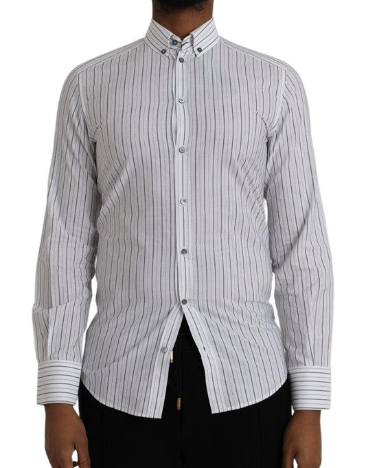 Dolce & Gabbana Black White Striped Formal Dress GOLD Shirt - IT38 | XS