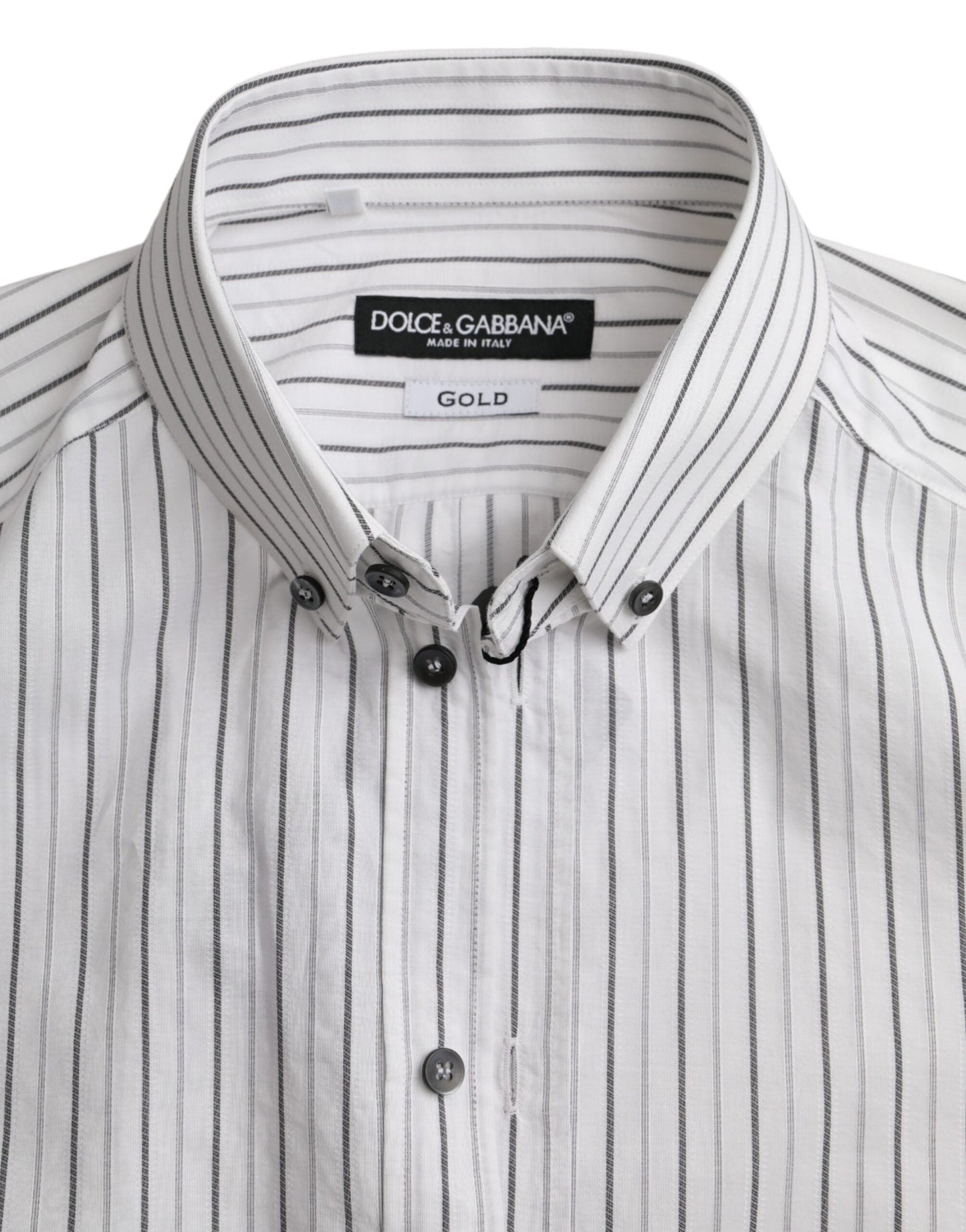 Dolce & Gabbana Black White Striped Formal Dress GOLD Shirt - IT38 | XS