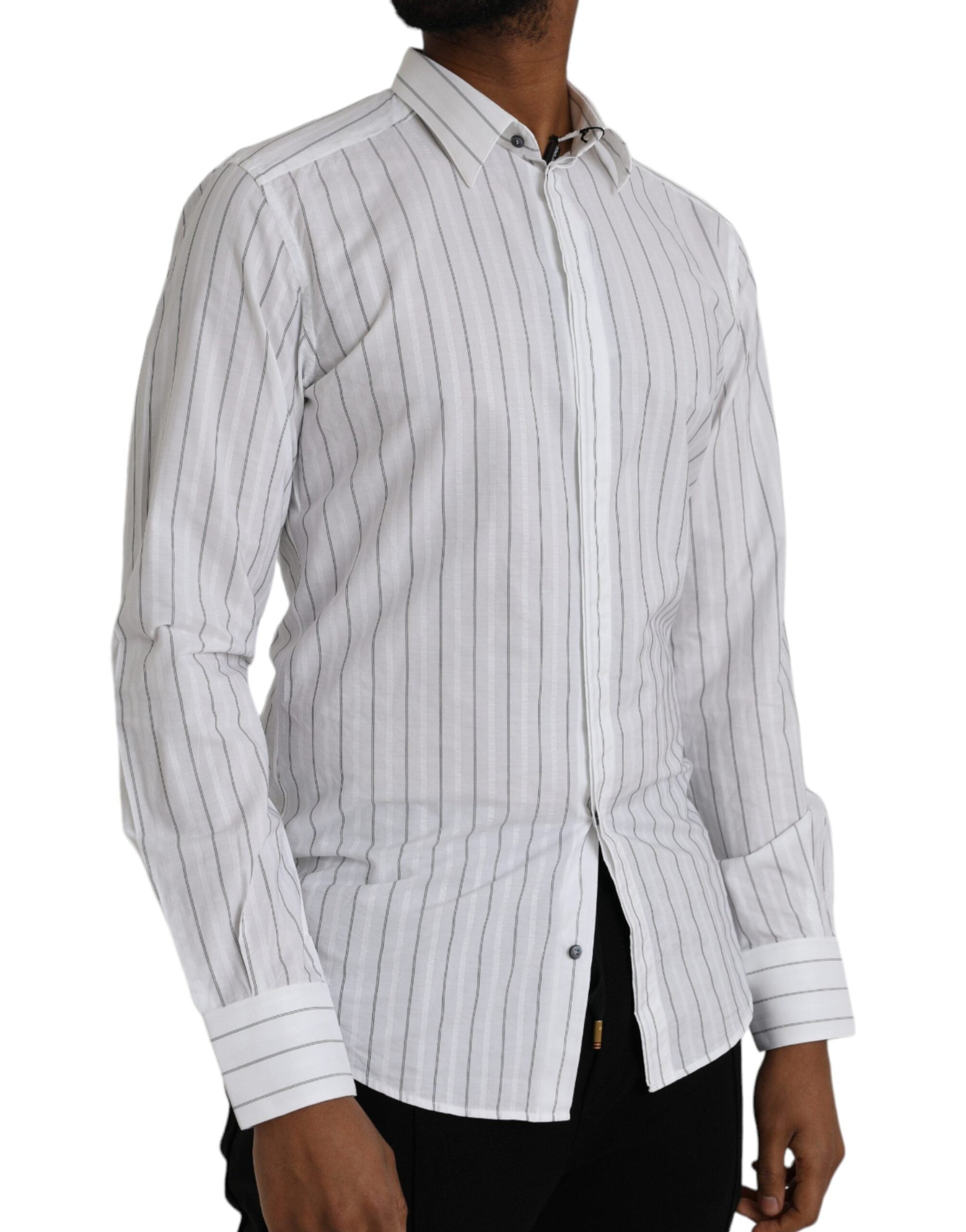 Dolce & Gabbana Black White Striped Formal Dress GOLD Shirt - IT39 | S