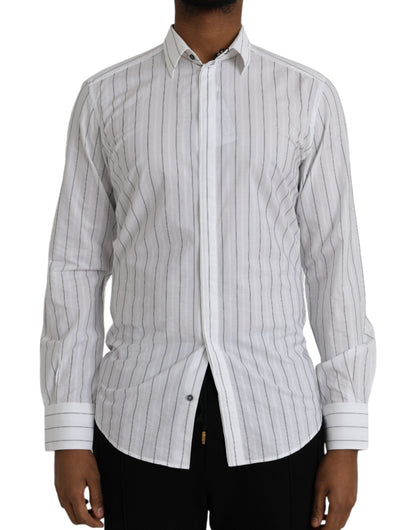 Dolce & Gabbana Black White Striped Formal Dress GOLD Shirt - IT39 | S