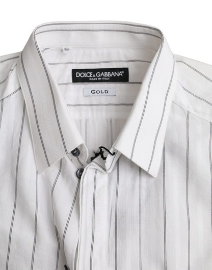 Dolce & Gabbana Black White Striped Formal Dress GOLD Shirt - IT39 | S