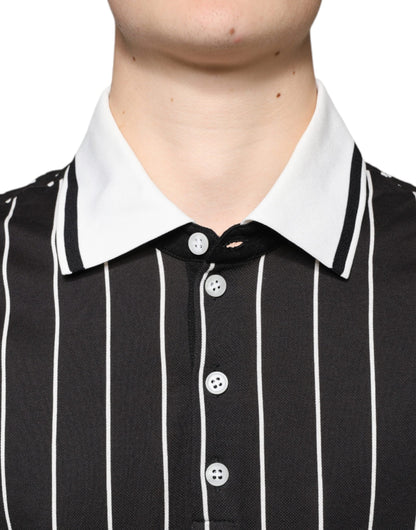 Dolce & Gabbana Black White Stripes Collared Polo T-shirt - IT54 | XL