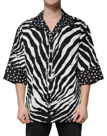 Dolce & Gabbana Black White Zebra Button Down Oversize Shirt