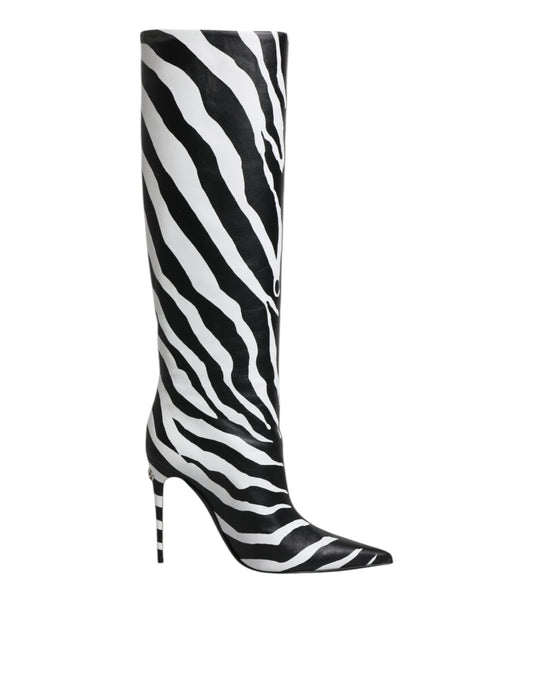 Dolce & Gabbana Black White Zebra Heels High Boots Shoes - EU35/US5