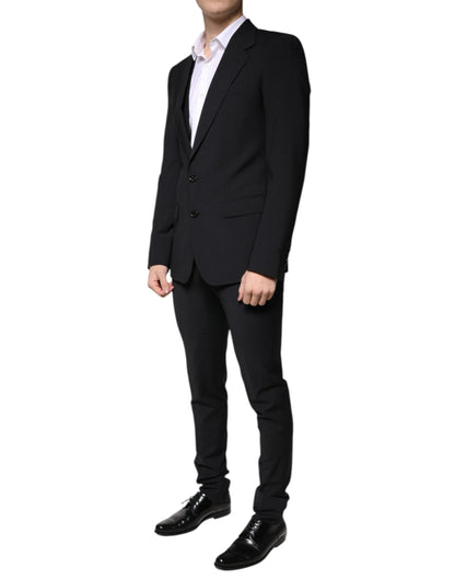 Dolce & Gabbana Black Wool 3 Piece Slim Fit Formal Men Suit - IT44 | XS