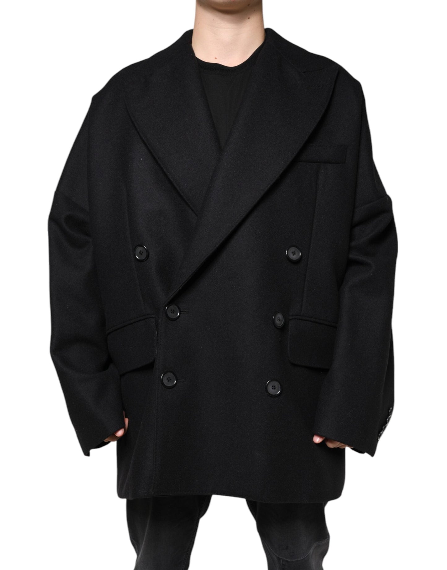 Dolce & Gabbana Black Wool Double Breasted Men Coat Jacket - IT50 | L