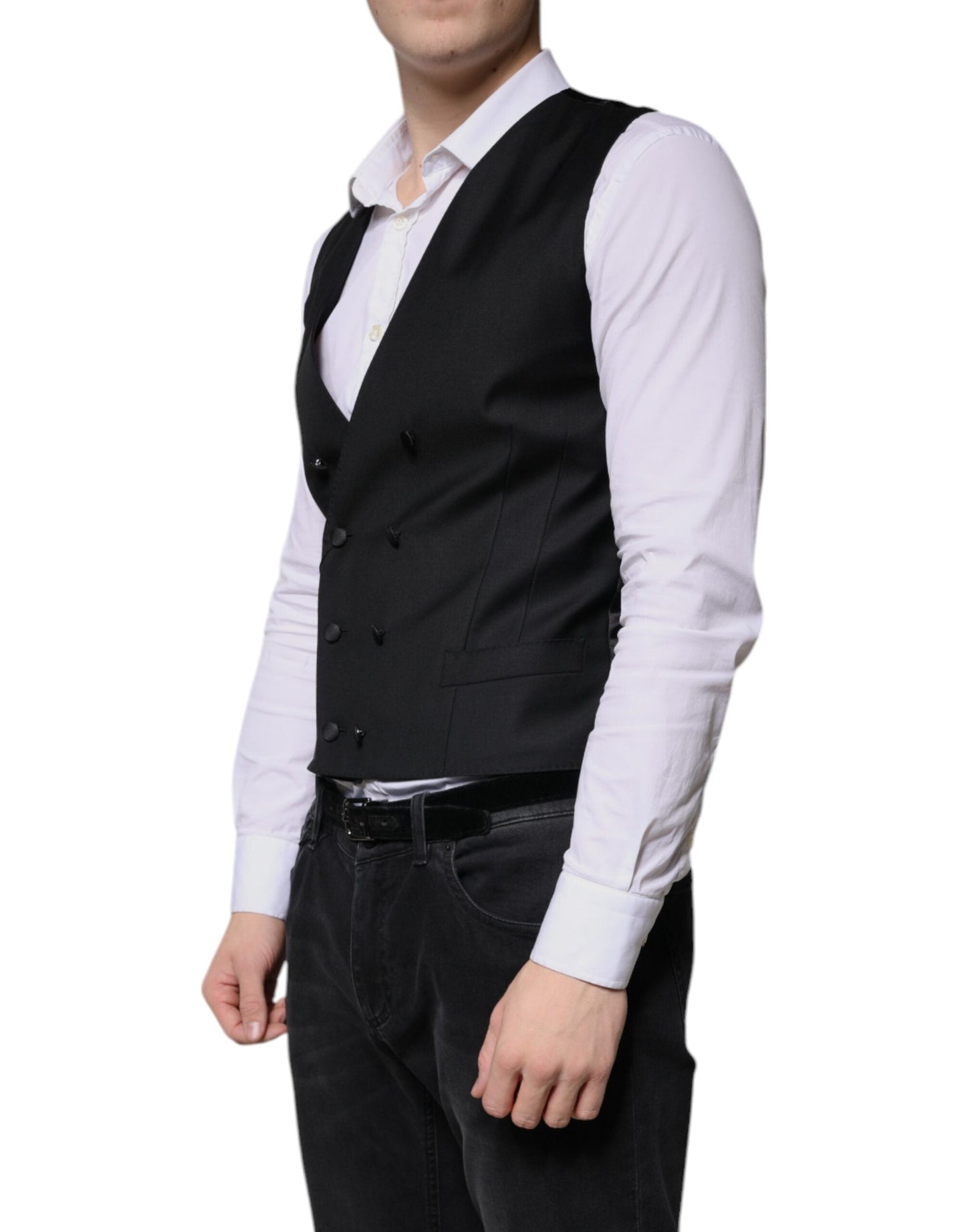 Dolce & Gabbana Black Wool Formal Dress Men Waistcoat Vest - IT50 | L