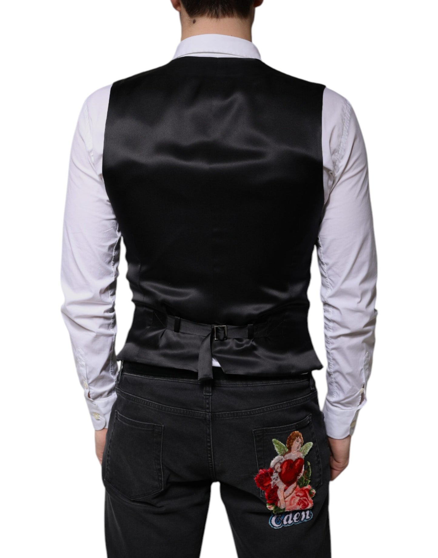 Dolce & Gabbana Black Wool Formal Dress Men Waistcoat Vest - IT50 | L